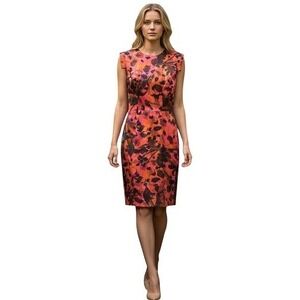 Erdem 100% Silk Sheath Dress Pink Orange Abstract Print Made in England US 2
